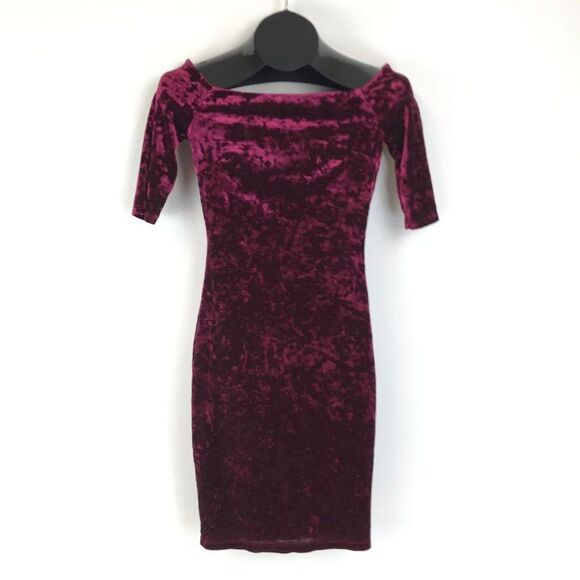 Lulus Velour Off-The-Shoulder Dress Women's Small Bodycon Lined Stretch Holiday - Picture 1 of 16